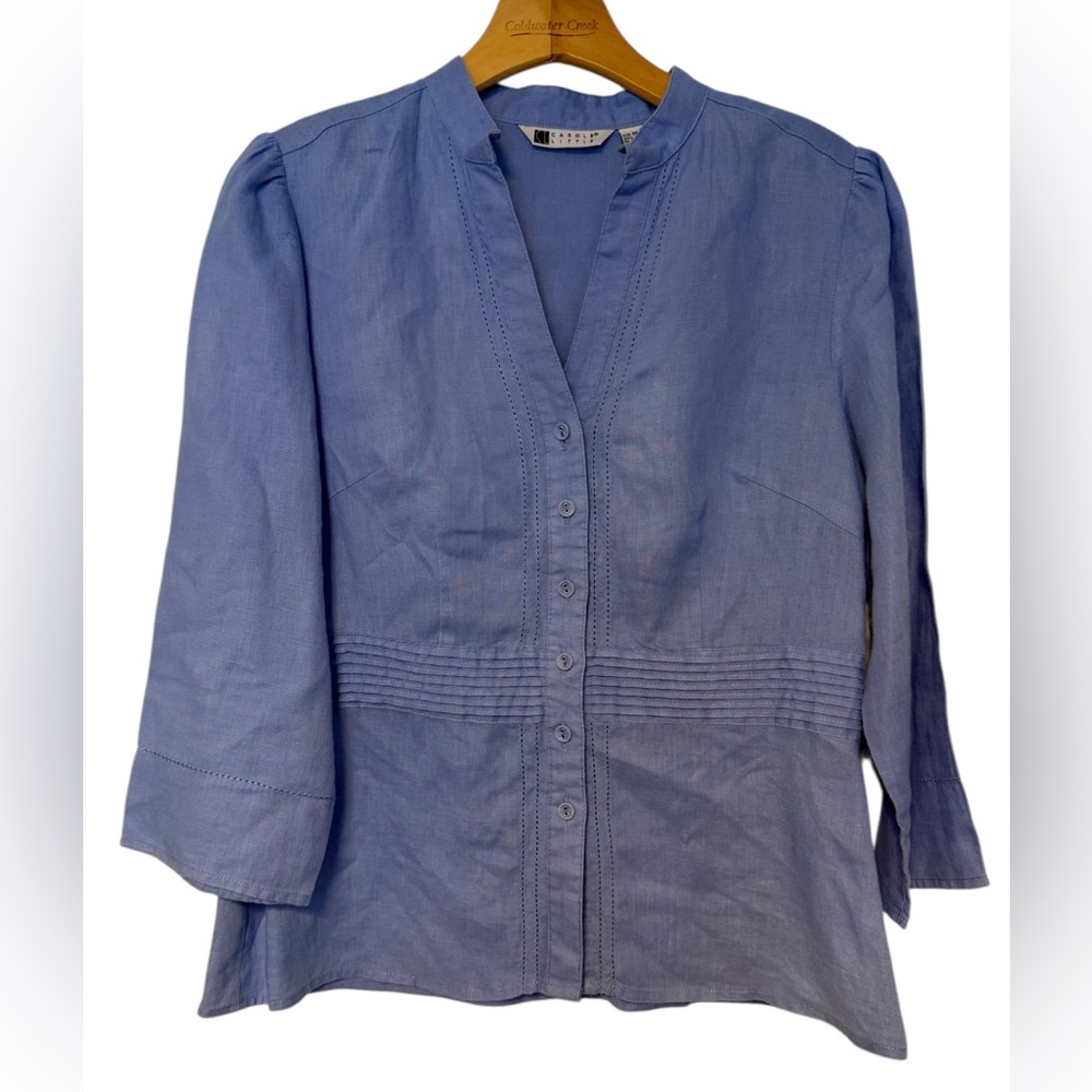 Carole Little Indigo Linen Peplum Tunic Top SzM